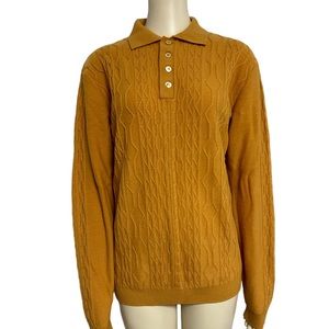 Tori Richard Aficionado Gold Wool Jacquard Collar Henley Sweater Mens Medium NWT